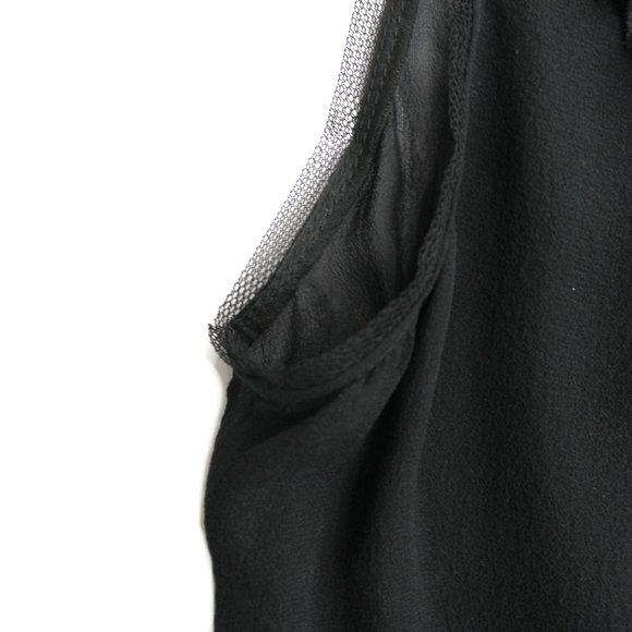 Lida Baday Black Silk Top Ruffle Metallic detail Sheer Back V-neck Sleeveless - Picture 5 of 7